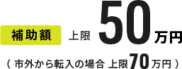 補助額 上限50万円（市外から転入の場合 上限70万円